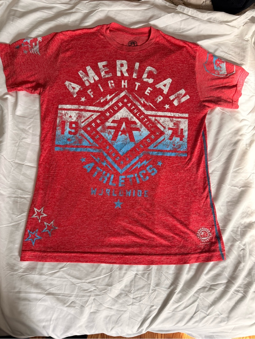 American Fighter Red Tee with Blue Graphic